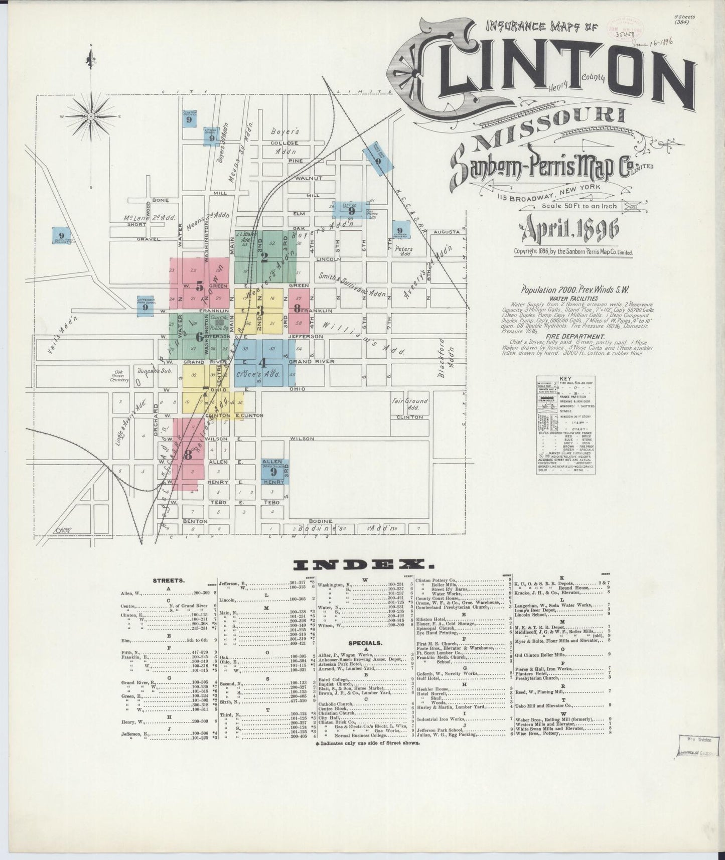 Sanborn Fire Insurance Map from Clinton, Henry County, Missouri (1896), Sheet #0001 - Complete Map Set gallery image, historic Sanborn map, vintage wall art, Missouri Missouri