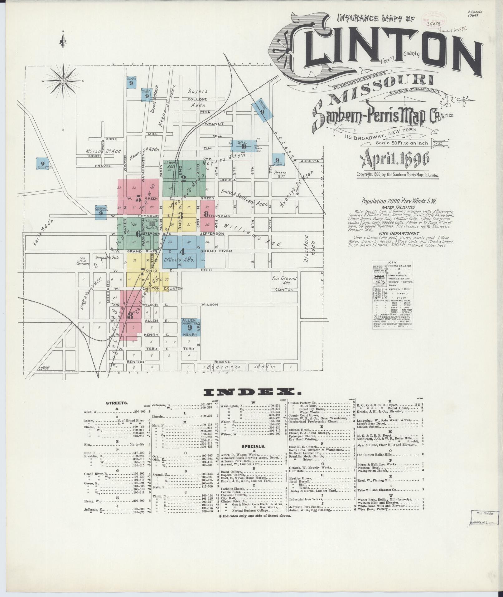 Sanborn Fire Insurance Map from Clinton, Henry County, Missouri (1896), Sheet #0001 - Complete Map Set gallery image, historic Sanborn map, vintage wall art, Missouri Missouri