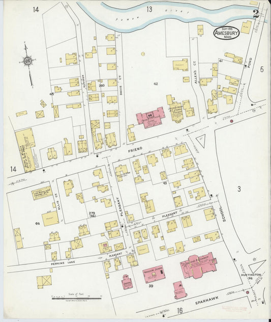 Sanborn Fire Insurance Map from Amesbury, Essex County, Massachusetts (1918), Sheet #0002 - Historic Sanborn Fire Insurance Map Print, vintage old map wall art, antique decor, genealogy gift, Massachusetts Massachusetts map