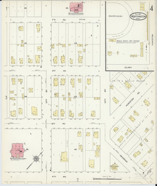 Sanborn Fire Insurance Map from Worthington, Nobles County, Minnesota (1913), Sheet #0004 - Historic Sanborn Fire Insurance Map Print, vintage old map wall art, antique decor, genealogy gift, Minnesota Minnesota map