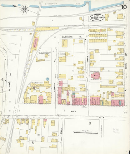 Sanborn Fire Insurance Map from Middletown, Middlesex County, Connecticut (1907), Sheet #0010 - Complete Map Set gallery image, historic Sanborn map, vintage wall art, Connecticut Connecticut