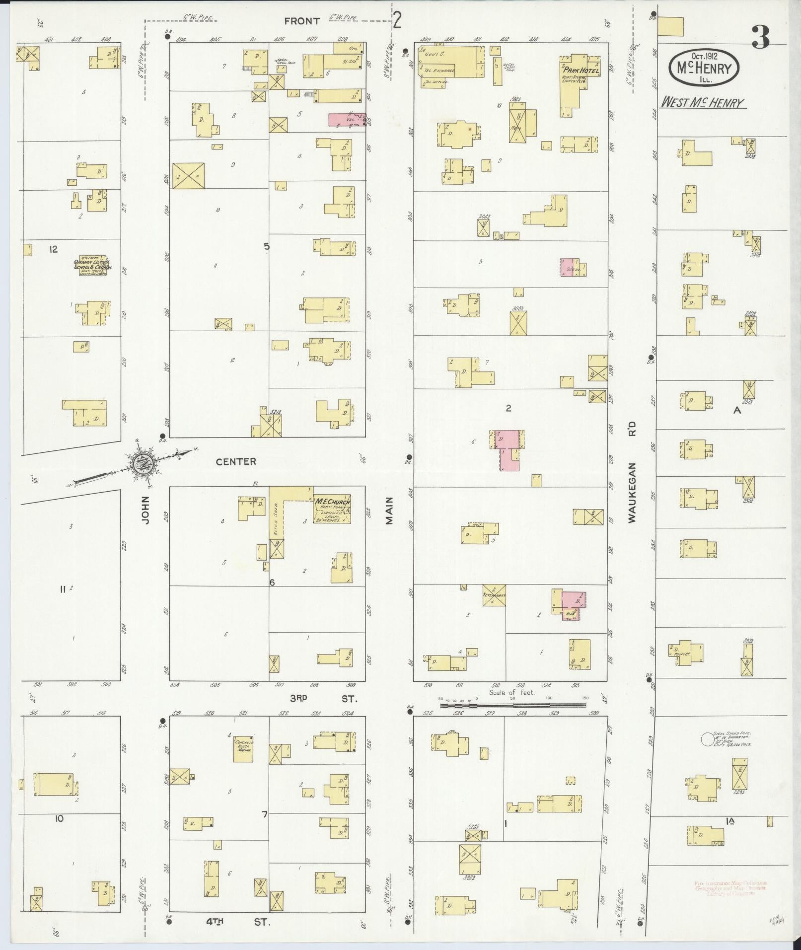 Sanborn Fire Insurance Map from McHenry, McHenry County, Illinois (1912), Sheet #0003 - Historic Sanborn Fire Insurance Map Print, vintage old map wall art, antique decor, genealogy gift, Illinois Illinois map
