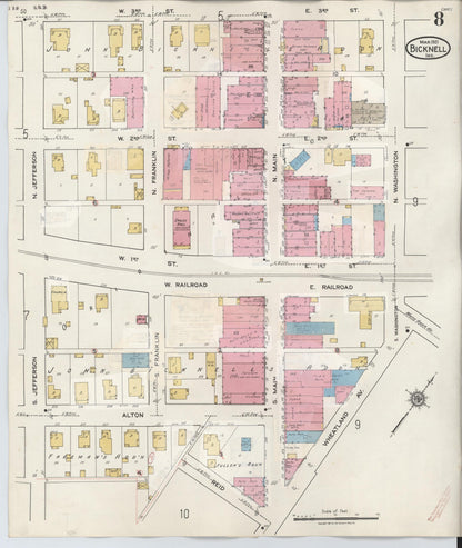 Sanborn Fire Insurance Map from Bicknell, Knox County, Indiana (1946), Sheet #0008 - Historic Sanborn Fire Insurance Map Print, vintage old map wall art, antique decor, genealogy gift, Indiana Indiana map