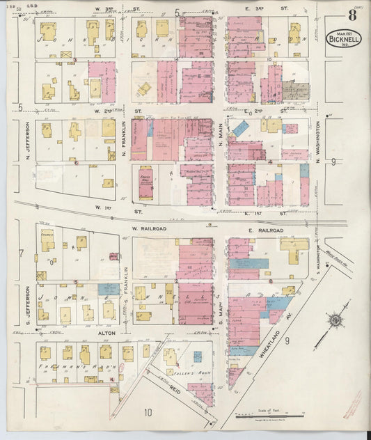 Sanborn Fire Insurance Map from Bicknell, Knox County, Indiana (1946), Sheet #0008 - Historic Sanborn Fire Insurance Map Print, vintage old map wall art, antique decor, genealogy gift, Indiana Indiana map