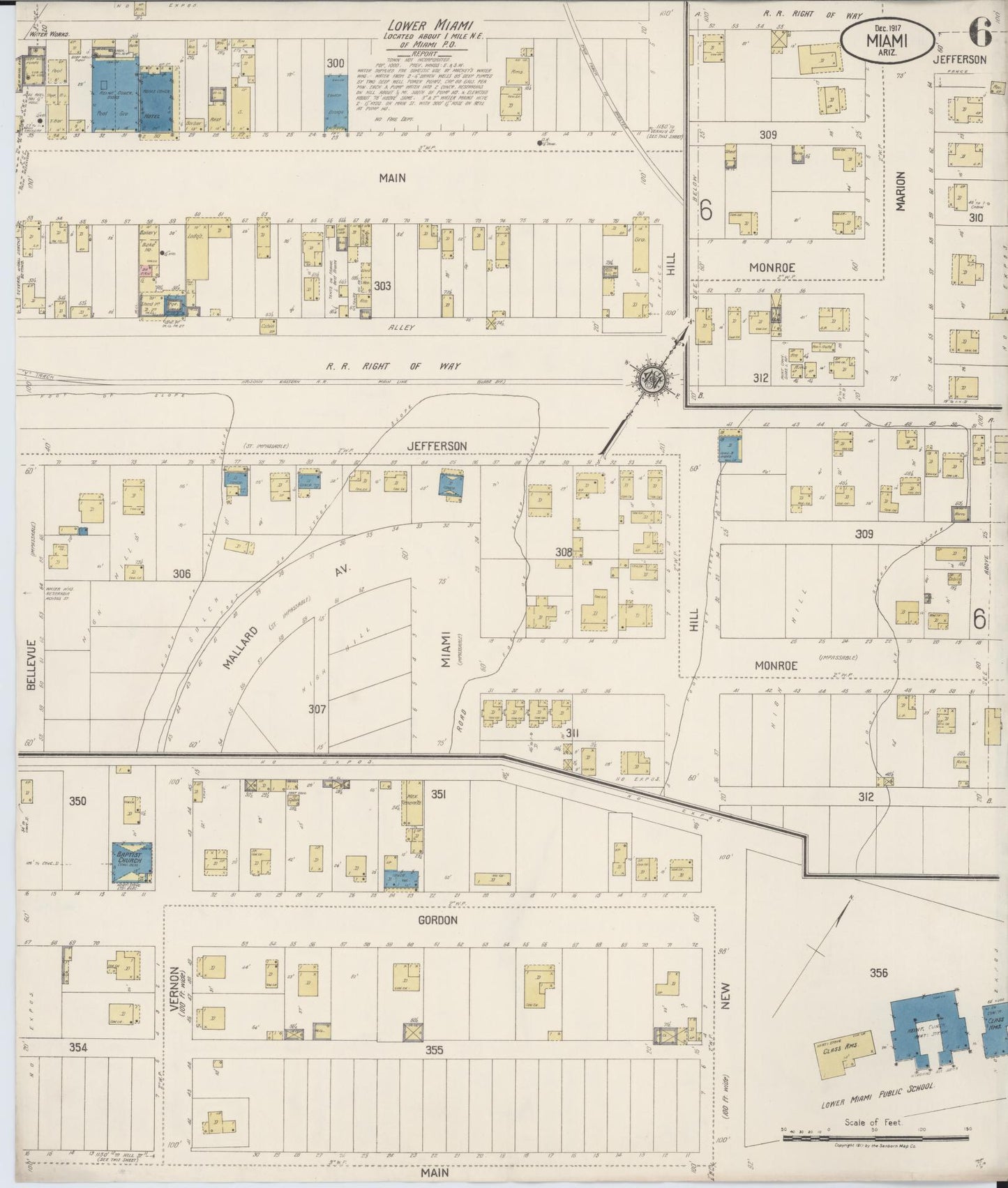Sanborn Fire Insurance Map from Miami, Gila County, Arizona (1917), Sheet #0006 - Historic Sanborn Fire Insurance Map Print, vintage old map wall art, antique decor, genealogy gift, Arizona Arizona map