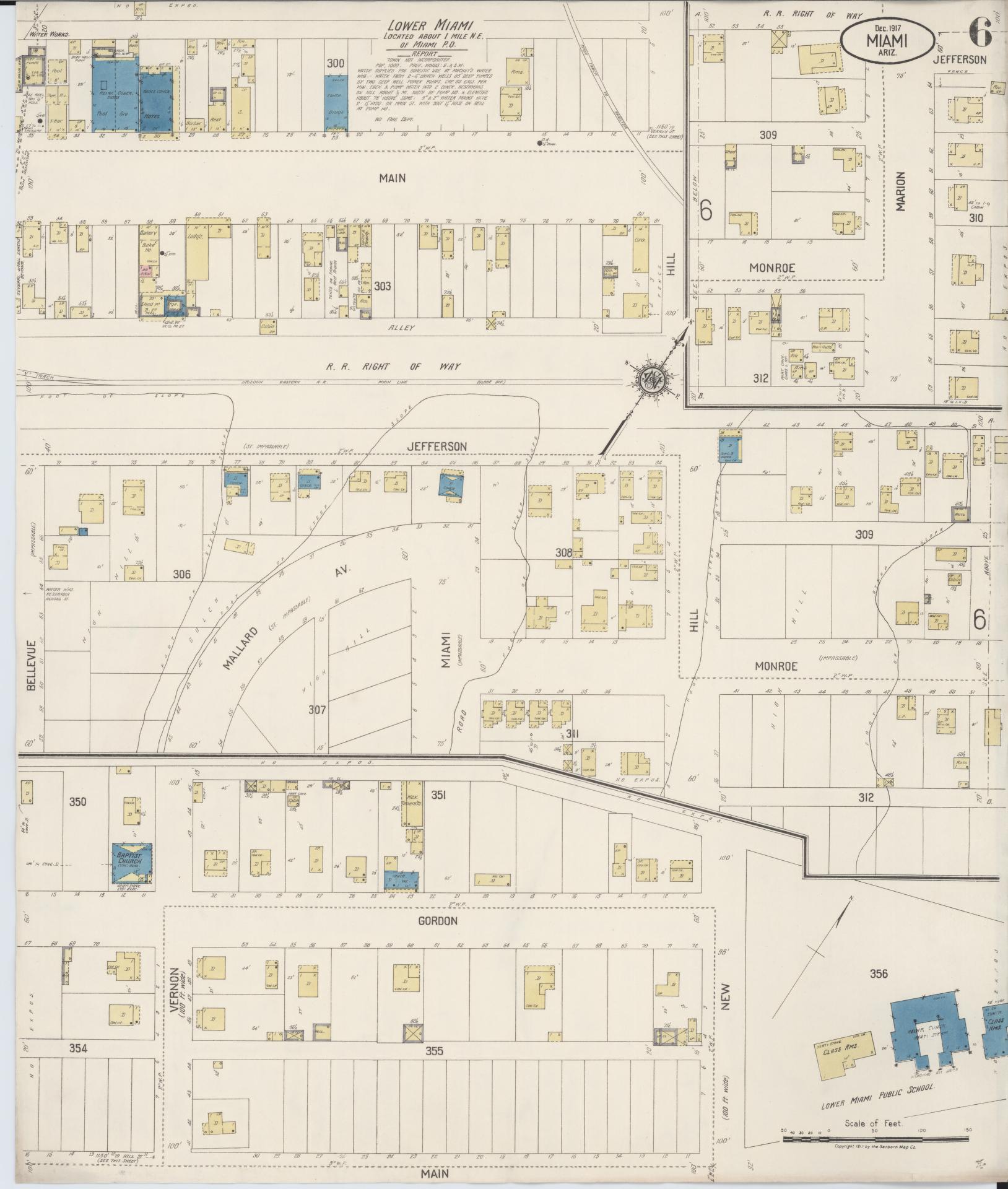 Sanborn Fire Insurance Map from Miami, Gila County, Arizona (1917), Sheet #0006 - Historic Sanborn Fire Insurance Map Print, vintage old map wall art, antique decor, genealogy gift, Arizona Arizona map