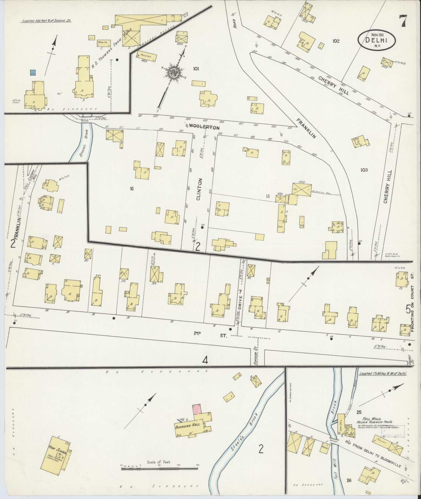 Sanborn Fire Insurance Map from Delhi, Delaware County, New York (1911), Sheet #0007 - Complete Map Set gallery image, historic Sanborn map, vintage wall art, Delhi Delaware