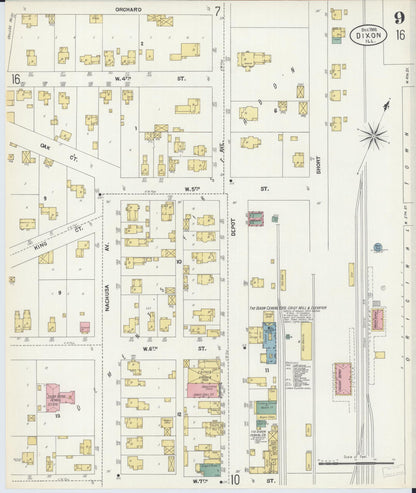 Sanborn Fire Insurance Map from Dixon, Lee County, Illinois (1902), Sheet #0009 - Complete Map Set gallery image, historic Sanborn map, vintage wall art, Illinois Illinois