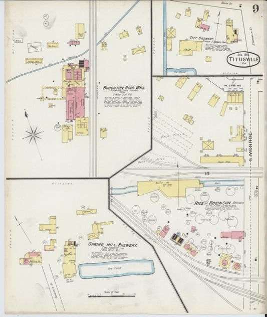 Sanborn Fire Insurance Map from Titusville, Crawford County, Pennsylvania (1893), Sheet #0009 - Historic Sanborn Fire Insurance Map Print, vintage old map wall art, antique decor, genealogy gift, Pennsylvania Pennsylvania map