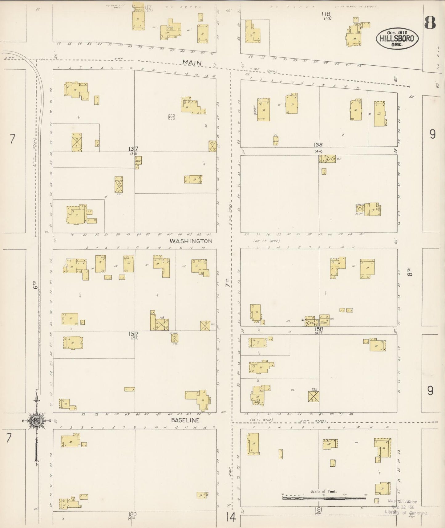 Sanborn Fire Insurance Map from Hillsboro, Washington County, Oregon (1912), Sheet #0008 - Complete Map Set gallery image, historic Sanborn map, vintage wall art, Oregon Oregon
