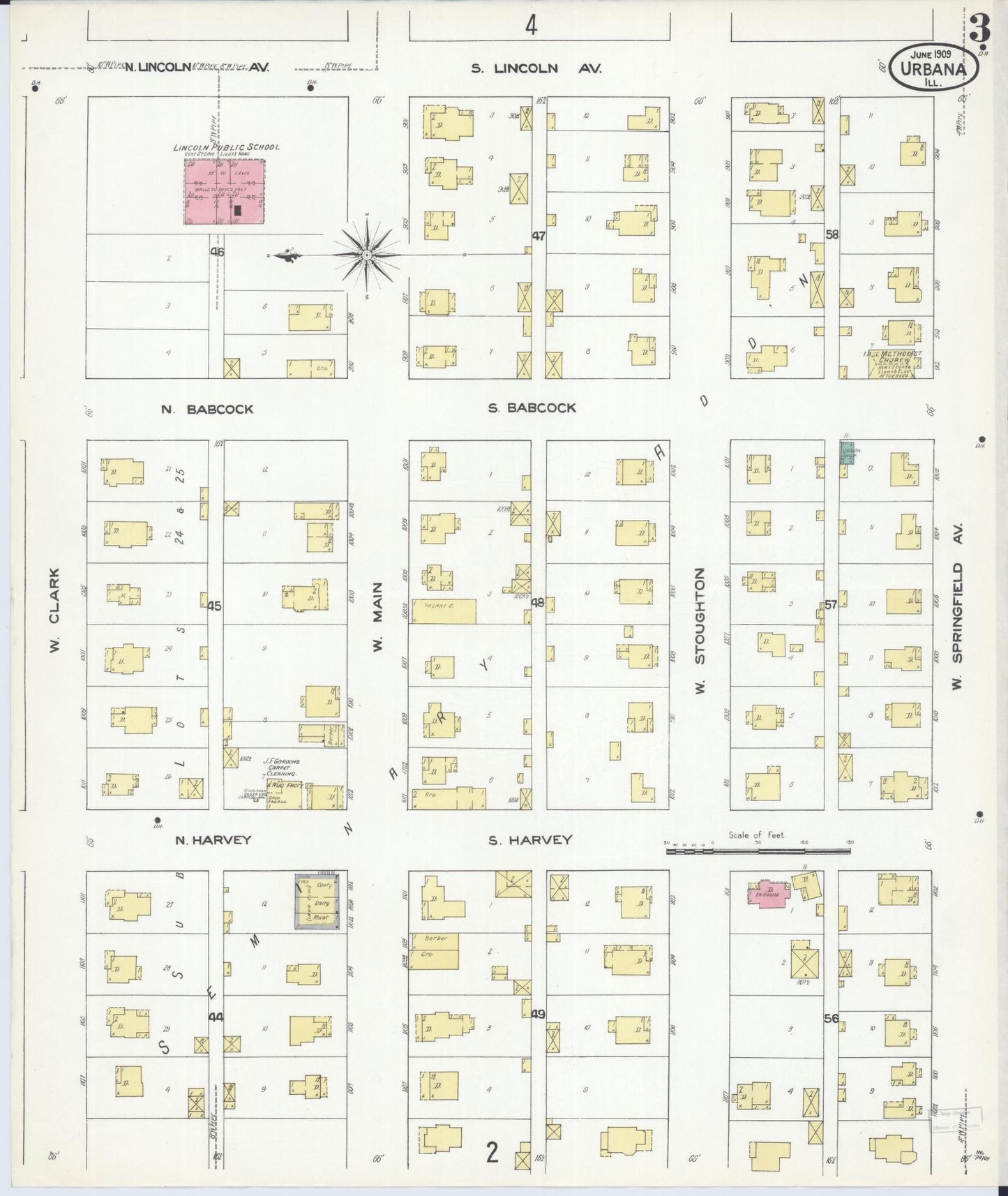 Sanborn Fire Insurance Map from Urbana, Champaign County, Illinois (1909), Sheet #0003 - Complete Map Set gallery image, historic Sanborn map, vintage wall art, Illinois Illinois