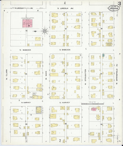 Sanborn Fire Insurance Map from Urbana, Champaign County, Illinois (1909), Sheet #0003 - Complete Map Set gallery image, historic Sanborn map, vintage wall art, Illinois Illinois