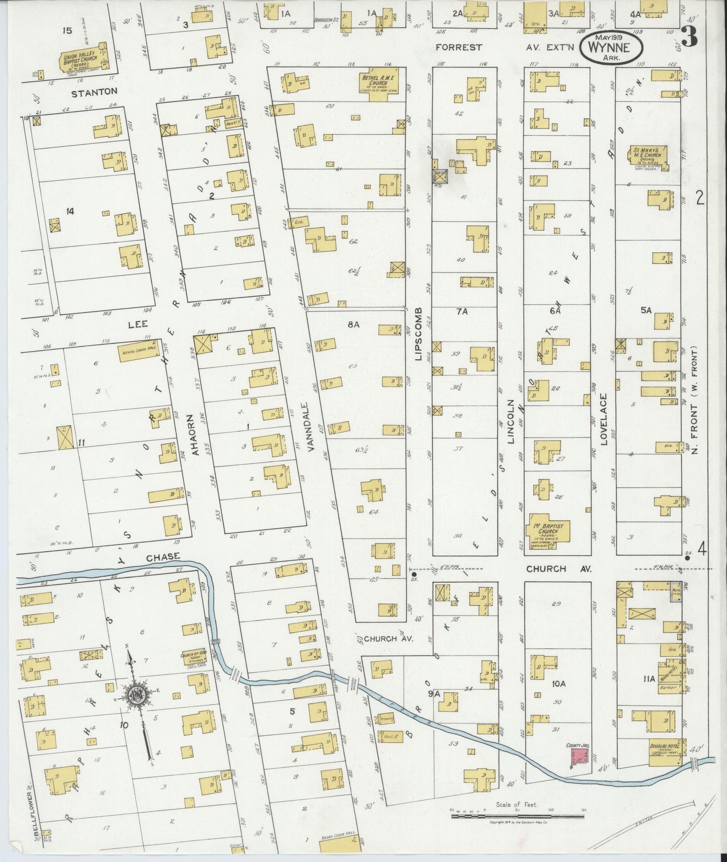 Sanborn Fire Insurance Map from Wynne, Cross County, Arkansas (1919), Sheet #0003 - Complete Map Set gallery image, historic Sanborn map, vintage wall art, Arkansas Arkansas