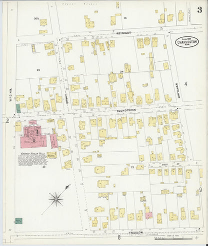 Sanborn Fire Insurance Map from Charleston, Kanawha County, West Virginia (1907), Sheet #0003 - Complete Map Set gallery image, historic Sanborn map, vintage wall art, West Virginia West Virginia