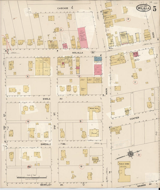 Sanborn Fire Insurance Map from Molalla, Clackamas County, Oregon (1951), Sheet #0005 - Historic Sanborn Fire Insurance Map Print, vintage old map wall art, antique decor, genealogy gift, Oregon Oregon map