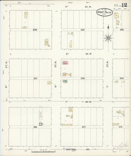 Sanborn Fire Insurance Map from Great Falls, Cascade County, Montana (1891), Sheet #0012 - Historic Sanborn Fire Insurance Map Print, vintage old map wall art, antique decor, genealogy gift, Montana Montana map