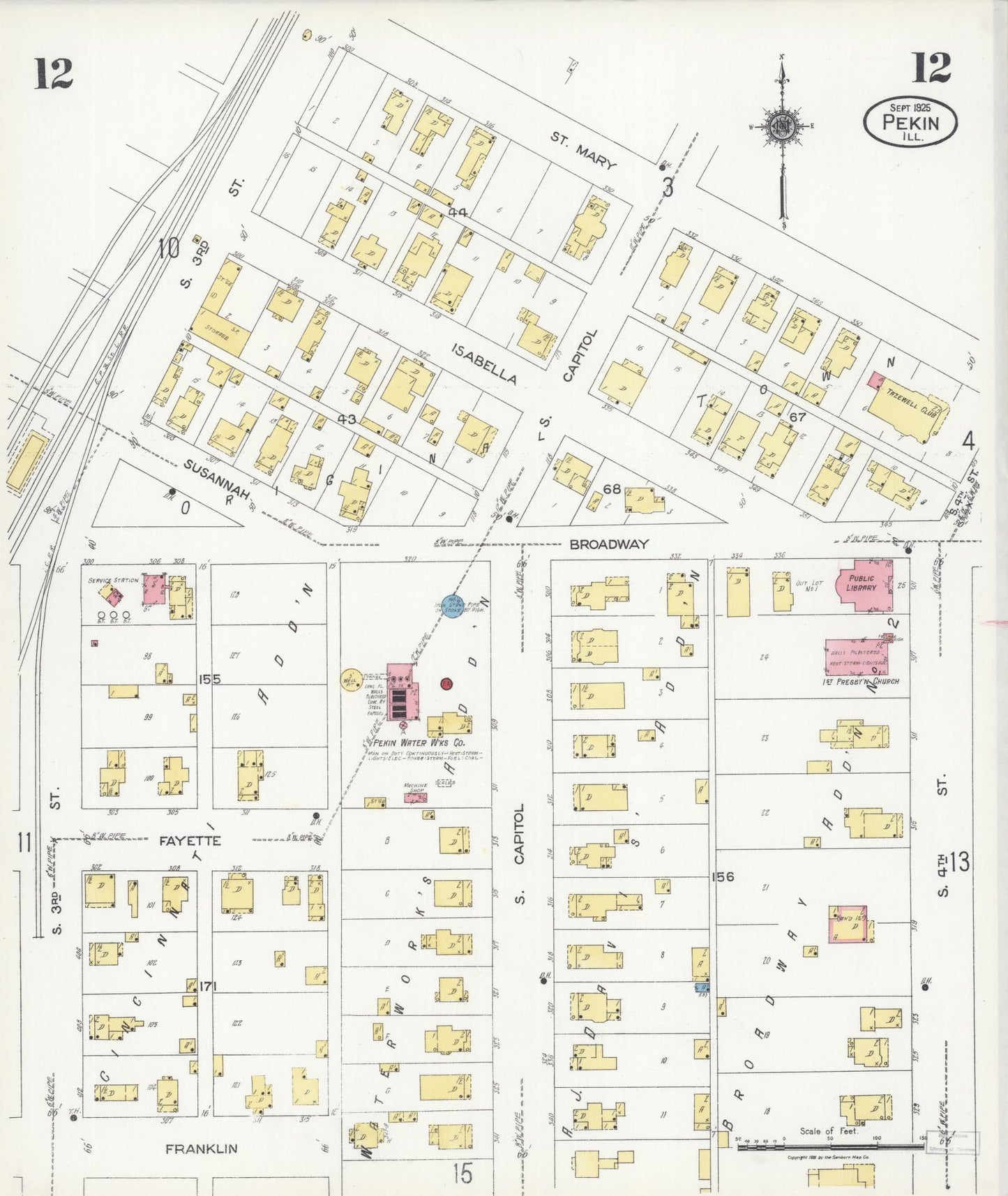 Sanborn Fire Insurance Map from Pekin, Tazewell County, Illinois (1925), Sheet #0012 - Historic Sanborn Fire Insurance Map Print, vintage old map wall art, antique decor, genealogy gift, Illinois Illinois map