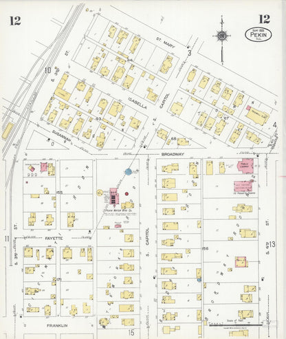 Sanborn Fire Insurance Map from Pekin, Tazewell County, Illinois (1925), Sheet #0012 - Historic Sanborn Fire Insurance Map Print, vintage old map wall art, antique decor, genealogy gift, Illinois Illinois map