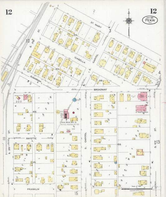 Sanborn Fire Insurance Map from Pekin, Tazewell County, Illinois (1925), Sheet #0012 - Historic Sanborn Fire Insurance Map Print, vintage old map wall art, antique decor, genealogy gift, Illinois Illinois map
