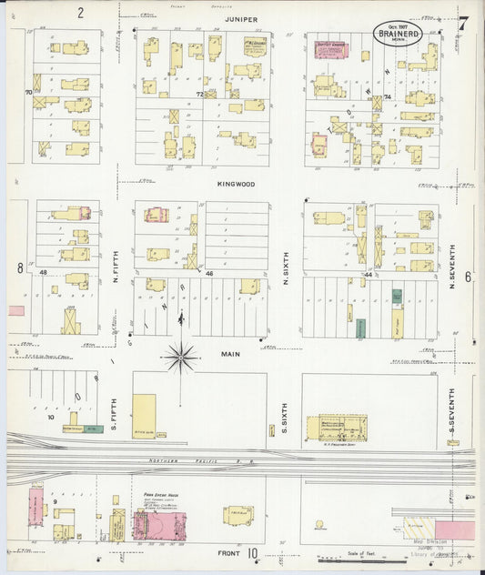 Sanborn Fire Insurance Map from Brainerd, Crow Wing County, Minnesota (1907), Sheet #0007 - Historic Sanborn Fire Insurance Map Print, vintage old map wall art, antique decor, genealogy gift, Minnesota Minnesota map