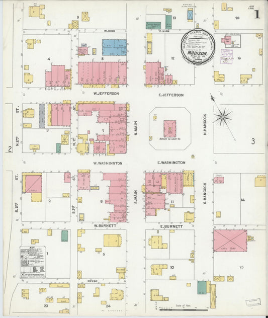 Sanborn Fire Insurance Map from Madison, Morgan County, Georgia (1901), Sheet #0001 - Historic Sanborn Fire Insurance Map Print, vintage old map wall art, antique decor, genealogy gift, Georgia Georgia map