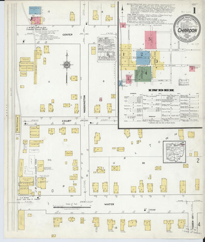 Sanborn Fire Insurance Map from Chardon, Geauga County, Ohio (1918), Sheet #0001 - Historic Sanborn Fire Insurance Map Print, vintage old map wall art, antique decor, genealogy gift, Ohio Ohio map