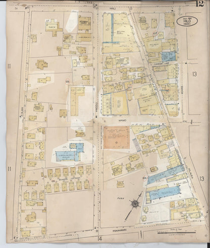 Sanborn Fire Insurance Map from Hilo, Hawaii County, Hawaii (1957), Sheet #0012 - Historic Sanborn Fire Insurance Map Print, vintage old map wall art