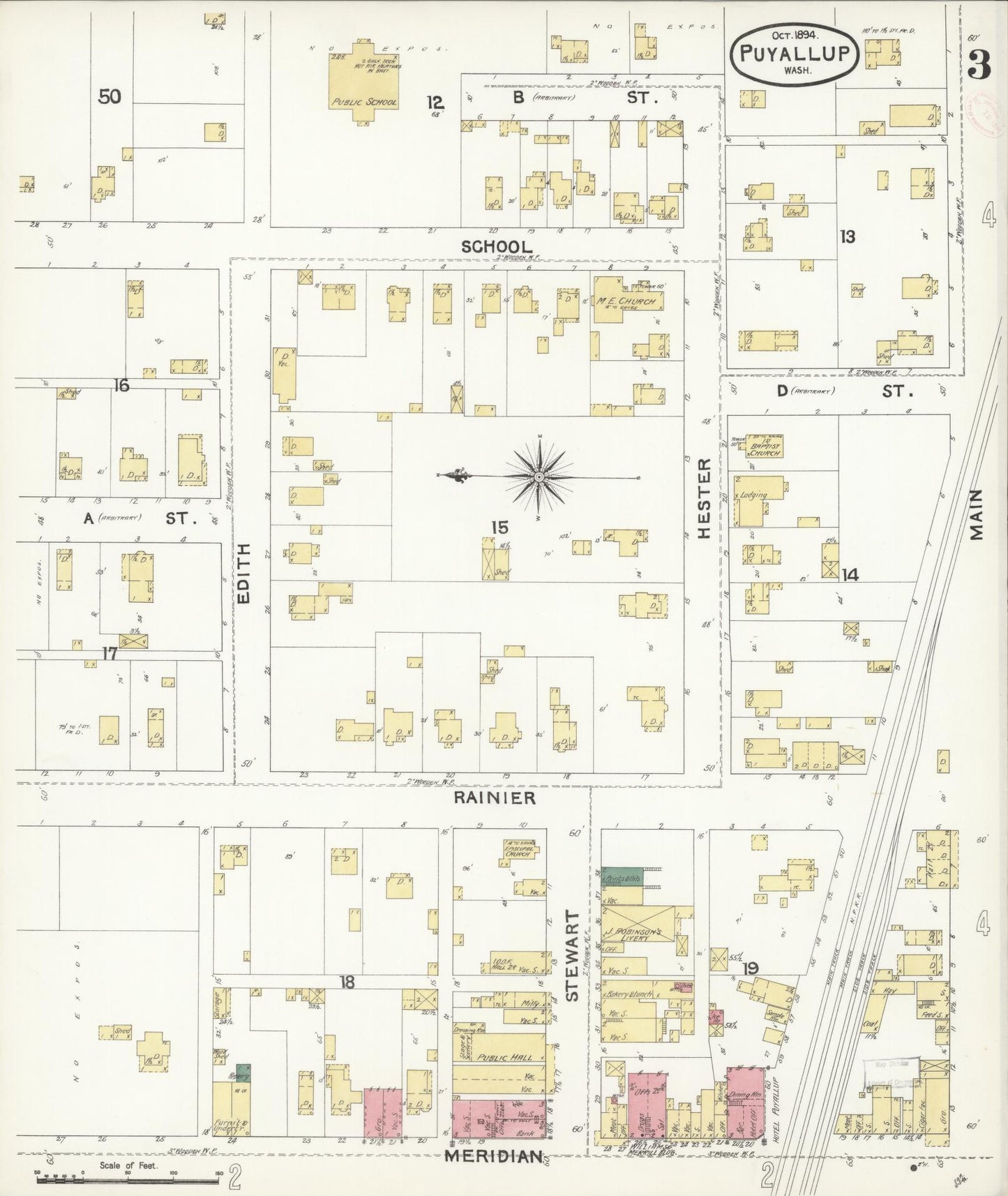Sanborn Fire Insurance Map from Puyallup, Pierce County, Washington (1894), Sheet #0003 - Complete Map Set gallery image, historic Sanborn map, vintage wall art, Washington Washington
