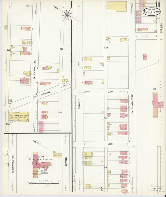 Sanborn Fire Insurance Map from Pottstown, Montgomery County, Pennsylvania (1909), Sheet #0011 - Historic Sanborn Fire Insurance Map Print, vintage old map wall art, antique decor, genealogy gift, Pennsylvania Pennsylvania map