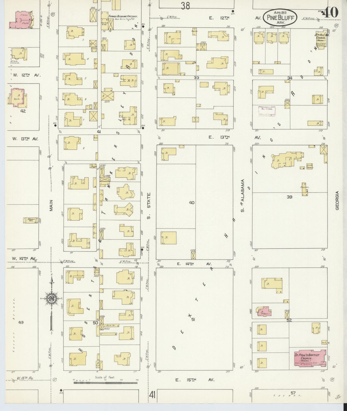Sanborn Fire Insurance Map from Pine Bluff, Jefferson County, Arkansas (1913), Sheet #0040 - Complete Map Set gallery image, historic Sanborn map, vintage wall art, Arkansas Arkansas