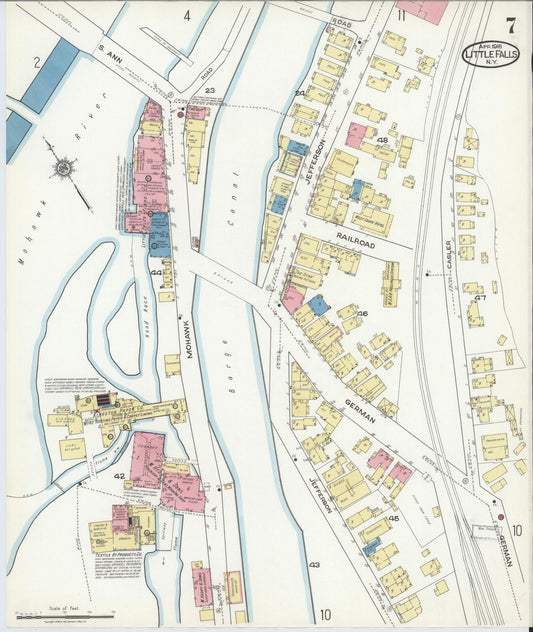 Sanborn Fire Insurance Map from Little Falls, Herkimer County, New York (1918), Sheet #0007 - Historic Sanborn Fire Insurance Map Print, vintage old map wall art, antique decor, genealogy gift, New York New York map
