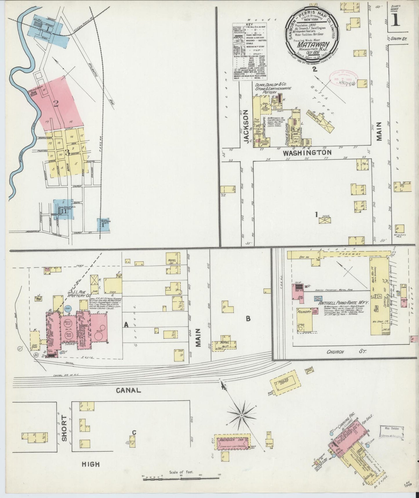 Sanborn Fire Insurance Map from Matawan, Monmouth County, New Jersey. (1891) – Historic Sanborn Fire Insurance Map Print