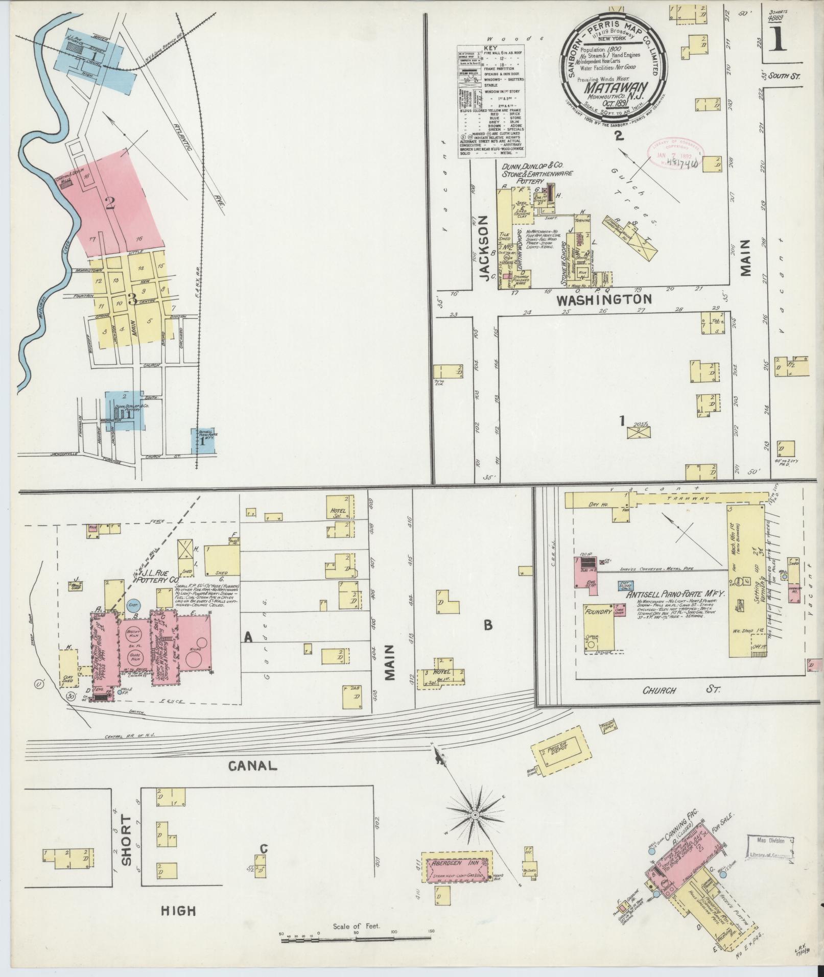 Sanborn Fire Insurance Map from Matawan, Monmouth County, New Jersey. (1891) – Historic Sanborn Fire Insurance Map Print