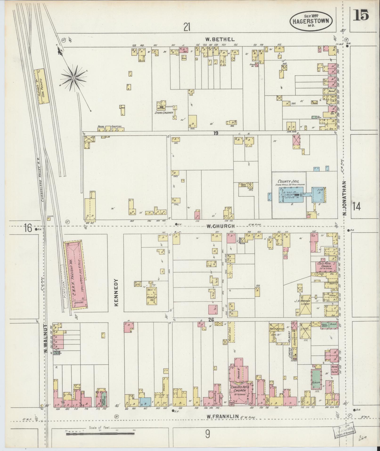 Washington, Maryland - 1897 - Sanborn Fire Insurance Map, Sheet #0015 - Historic Sanborn Fire Insurance Map Print, Washington Maryland 1897 0015 vintage old map wall art