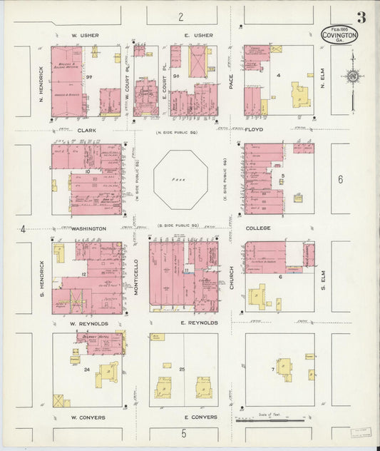 Sanborn Fire Insurance Map from Covington, Newton County, Georgia (1916), Sheet #0003 - Historic Sanborn Fire Insurance Map Print, vintage old map wall art, antique decor, genealogy gift, Georgia Georgia map