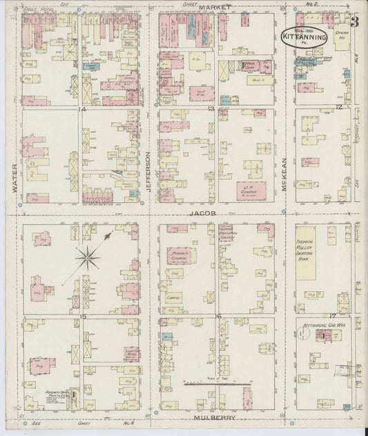 Sanborn Fire Insurance Map from Kittanning, Armstrong County, Pennsylvania (1886), Sheet #0003 - Historic Sanborn Fire Insurance Map Print, vintage old map wall art, antique decor, genealogy gift, Pennsylvania Pennsylvania map
