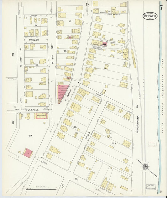 Sanborn Fire Insurance Map from Berwick, Columbia County, Pennsylvania (1913), Sheet #0007 - Historic Sanborn Fire Insurance Map Print, vintage old map wall art, antique decor, genealogy gift, Pennsylvania Pennsylvania map