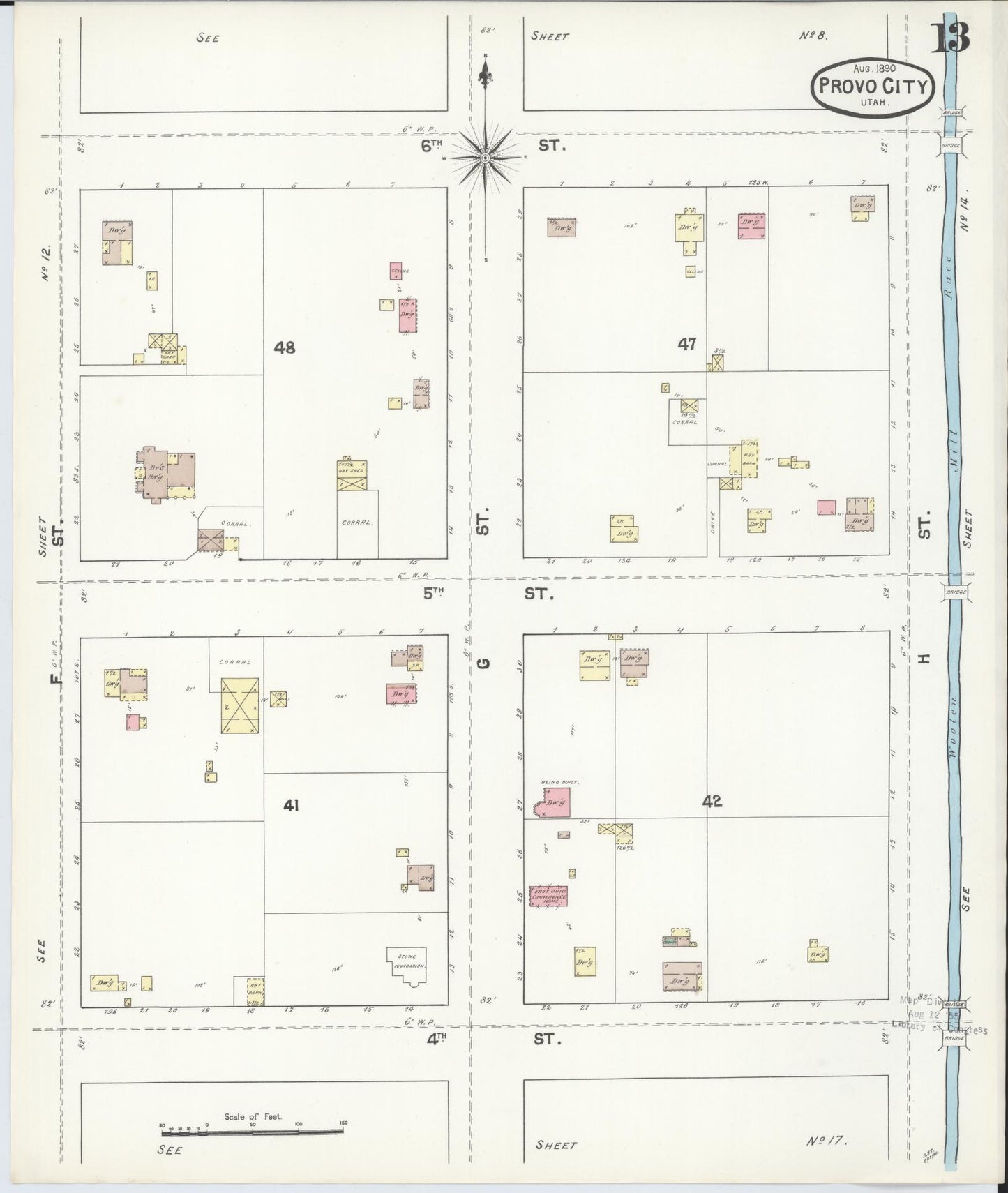 Sanborn Fire Insurance Map from Provo, Utah County, Utah (1890), Sheet #0013 - Complete Map Set gallery image, historic Sanborn map, vintage wall art, Provo Utah