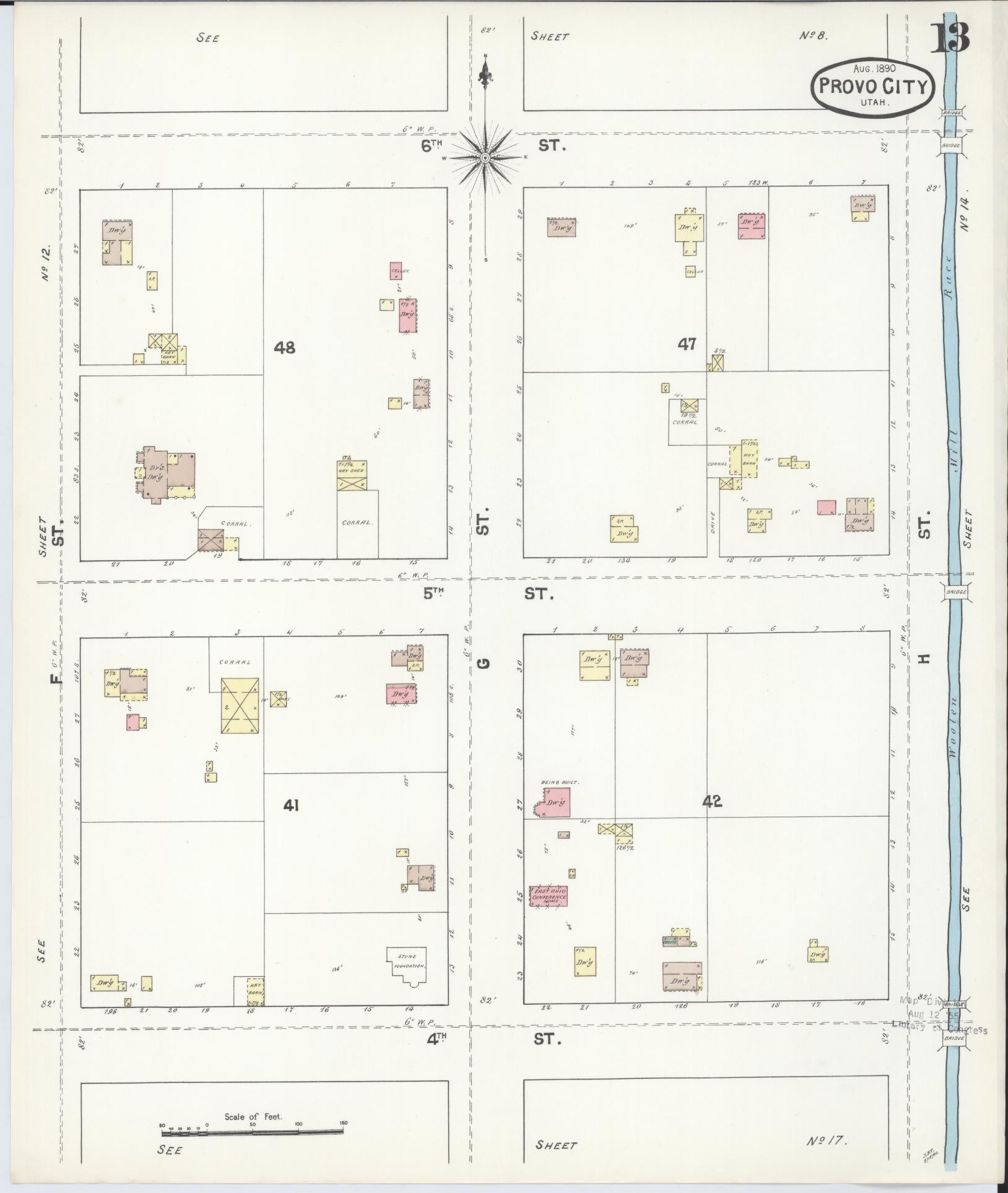 Sanborn Fire Insurance Map from Provo, Utah County, Utah (1890), Sheet #0013 - Complete Map Set gallery image, historic Sanborn map, vintage wall art, Provo Utah