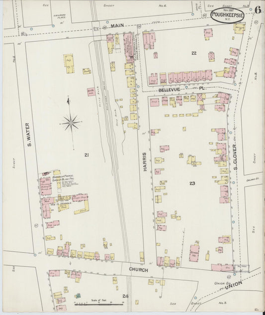Sanborn Fire Insurance Map from Poughkeepsie, Dutchess County, New York (1887), Sheet #0006 - Historic Sanborn Fire Insurance Map Print, vintage old map wall art, antique decor, genealogy gift, New York New York map