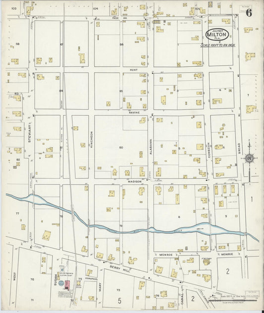 Sanborn Fire Insurance Map from Milton, Santa Rosa County, Florida (1917), Sheet #0006 - Historic Sanborn Fire Insurance Map Print, vintage old map wall art, antique decor, genealogy gift, Florida Florida map