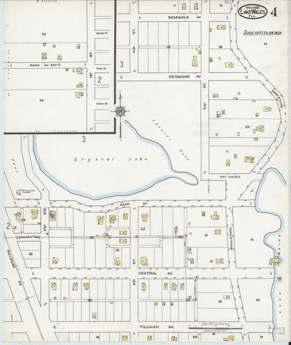 Sanborn Fire Insurance Map from Lake Wales, Polk County, Florida (1920), Sheet #0004 - Historic Sanborn Fire Insurance Map Print, vintage old map wall art, antique decor, genealogy gift, Florida Florida map