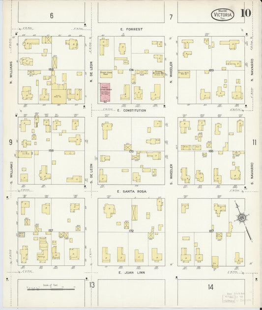 Sanborn Fire Insurance Map from Victoria, Victoria County, Texas (1912), Sheet #0010 - Historic Sanborn Fire Insurance Map Print, vintage old map wall art, antique decor, genealogy gift, Texas Texas map