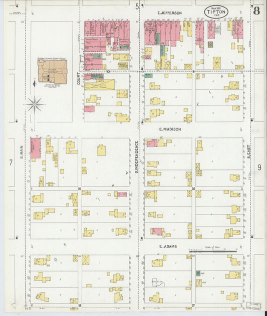Sanborn Fire Insurance Map from Tipton, Tipton County, Indiana (1902), Sheet #0008 - Historic Sanborn Fire Insurance Map Print, vintage old map wall art, antique decor, genealogy gift, Indiana Indiana map