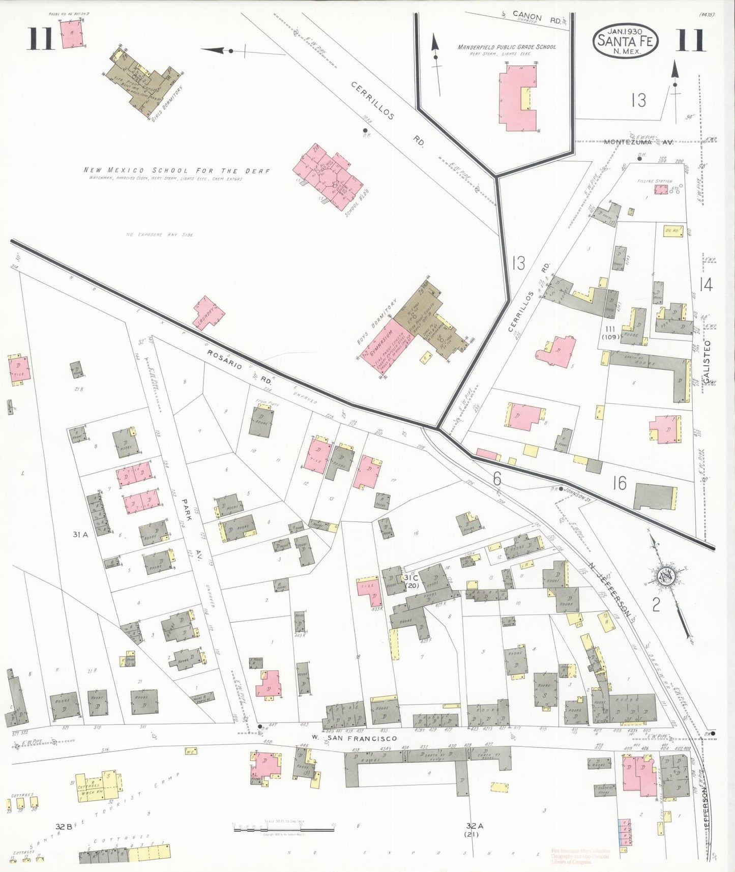Sanborn Fire Insurance Map from Santa Fe, Santa Fe County, New Mexico (1930), Sheet #0011 - Complete Map Set gallery image, historic Sanborn map, vintage wall art, New Mexico New Mexico