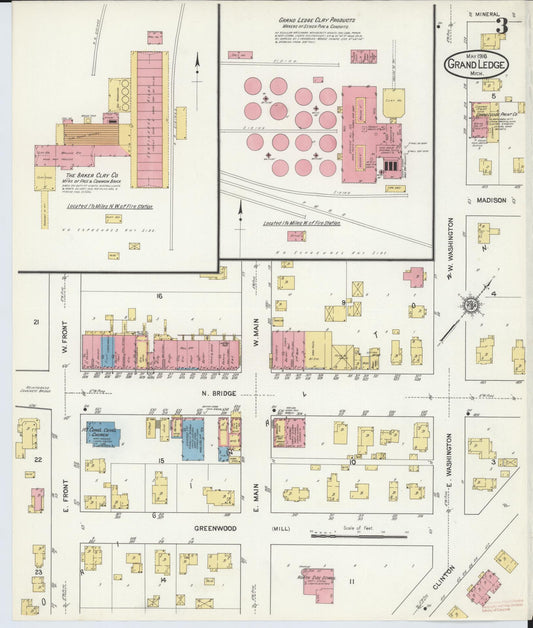 Sanborn Fire Insurance Map from Grand Ledge, Eaton County, Michigan (1916), Sheet #0003 - Historic Sanborn Fire Insurance Map Print, vintage old map wall art, antique decor, genealogy gift, Michigan Michigan map