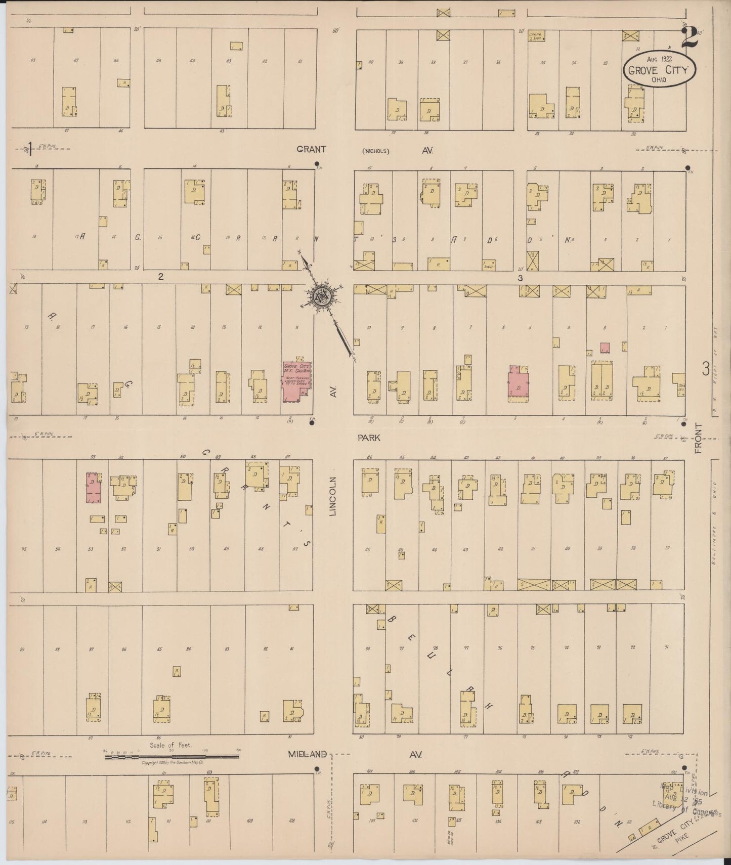 Sanborn Fire Insurance Map from Grove City, Franklin County, Ohio (1922), Sheet #0002 - Historic Sanborn Fire Insurance Map Print, vintage old map wall art, antique decor, genealogy gift, Ohio Ohio map