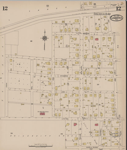 Sanborn Fire Insurance Map from Commerce, Hunt County, Texas (1922), Sheet #0012 - Historic Sanborn Fire Insurance Map Print, vintage old map wall art, antique decor, genealogy gift, Texas Texas map