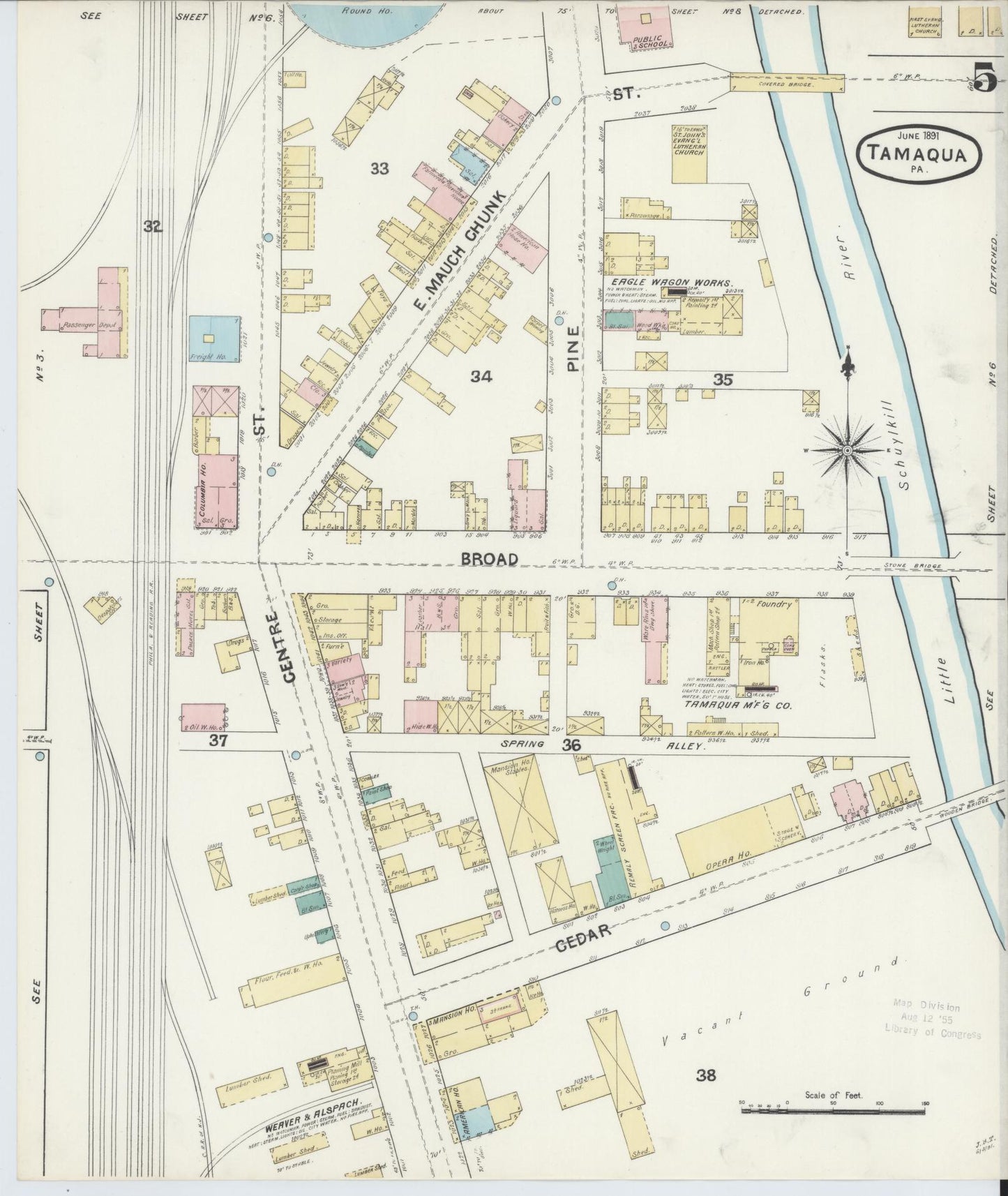 Sanborn Fire Insurance Map from Tamaqua, Schuylkill County, Pennsylvania (1891), Sheet #0005 - Complete Map Set gallery image, historic Sanborn map, vintage wall art, Pennsylvania Pennsylvania