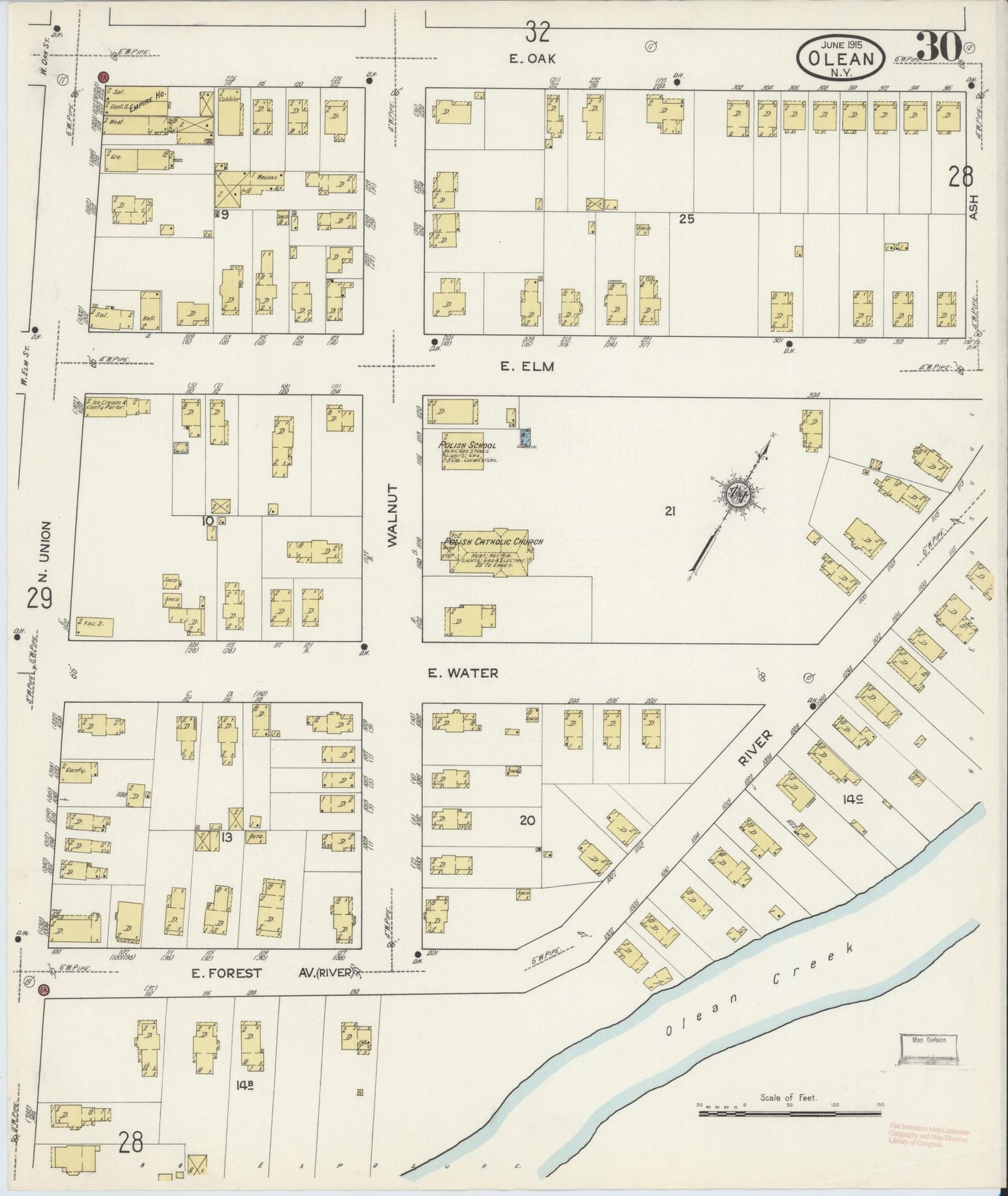 Sanborn Fire Insurance Map from Olean, Cattaraugus County, New York (1915), Sheet #0030 - Complete Map Set gallery image, historic Sanborn map, vintage wall art, New York New York
